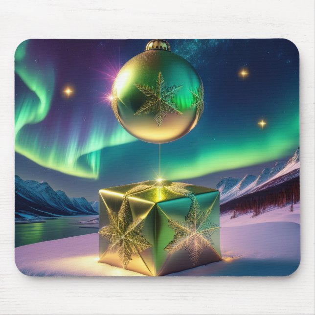 Northern Lights Xmas Bell Gift Box Snow          Mouse Pad (Front)