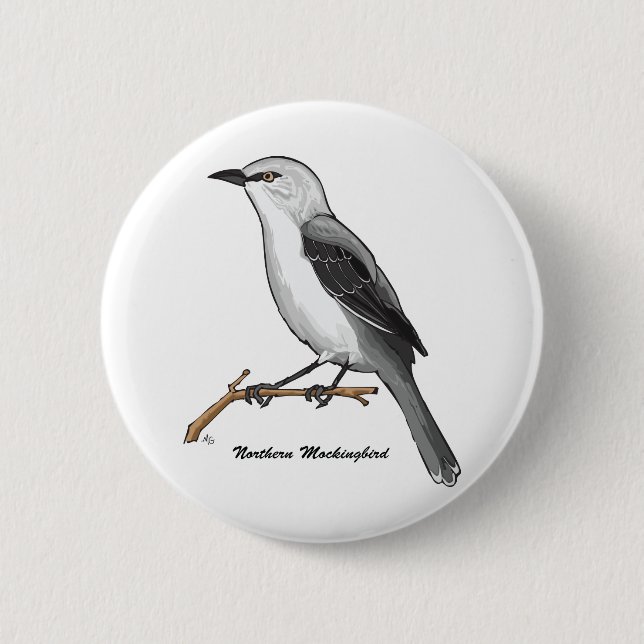 NORTHERN MOCKINGBIRD 2 INCH ROUND BUTTON (Front)