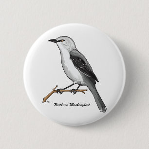 NORTHERN MOCKINGBIRD 2 INCH ROUND BUTTON