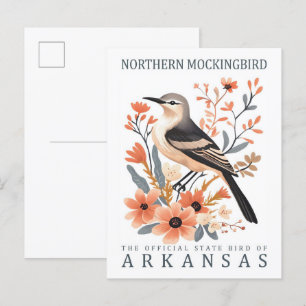 Northern Mockingbird Bird of Arkansas USA Travel Postcard