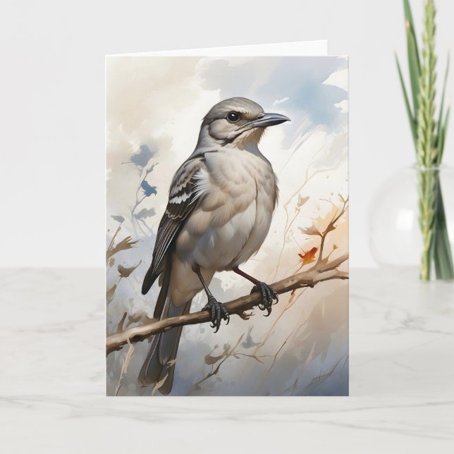Northern Mockingbird Resting on Tree Branch Blank Card (Front)