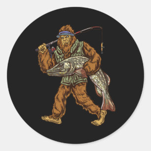 Northern Pike Fishing Bigfoot Hunting Fishermen 1 Classic Round Sticker