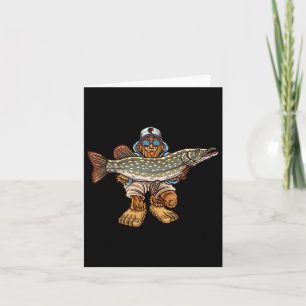 Northern Pike Fishing Bigfoot Hunting Fishermen Card