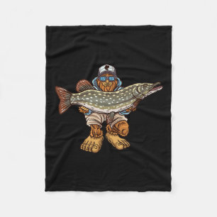 Northern Pike Fishing Bigfoot Hunting Fishermen  Fleece Blanket