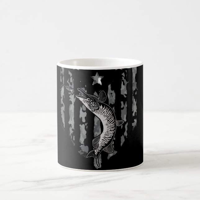 Northern Pike Tiger Musky Fishing American Flag  Coffee Mug (Center)