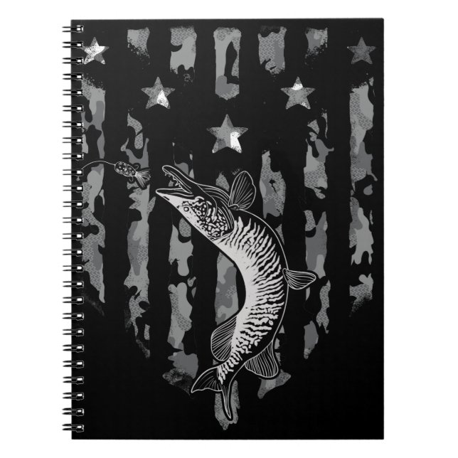 Northern Pike Tiger Musky Fishing Flag Camo Notebook (Front)