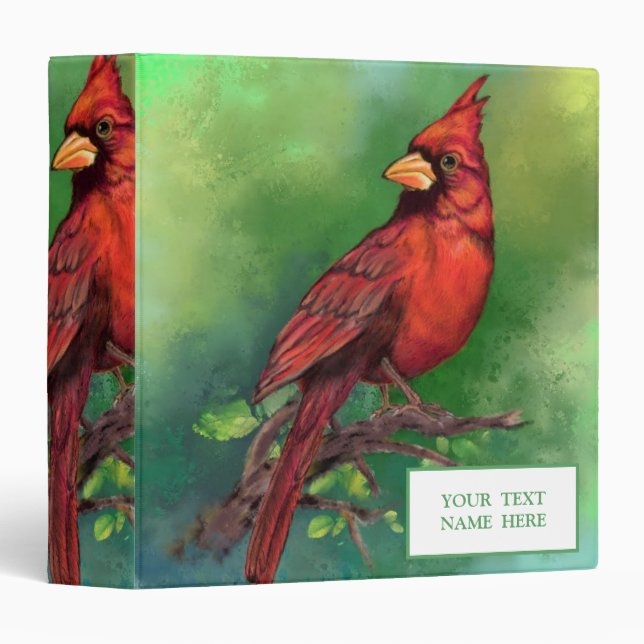 Northern Red Cardinal Bird Binder Custom Text (Front/Spine)