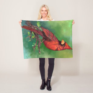 Northern Red Cardinal Bird Fleece Blanket
