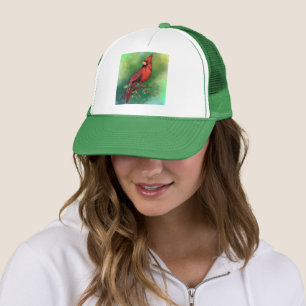 Northern Red Cardinal Bird Trucker Hat - Painting