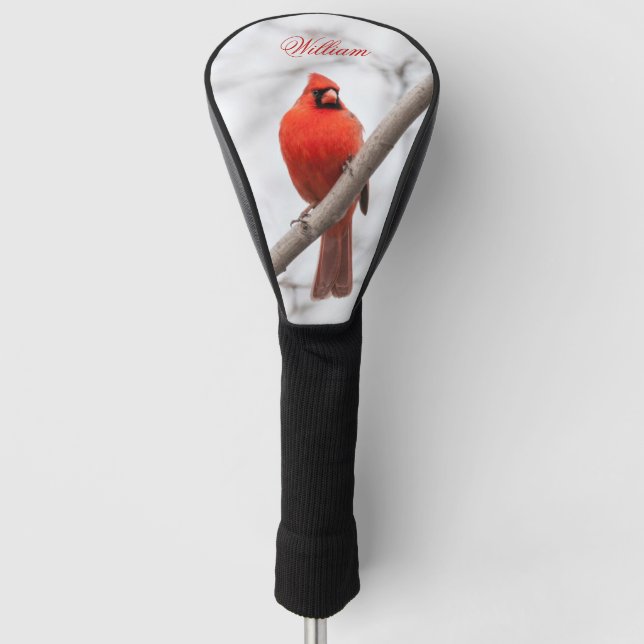 Northern Red Cardinal in Snow Personalized Golf Head Cover (Front)