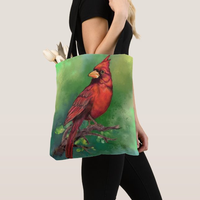 Northern Red Cardinal Tote Bag (Close Up)