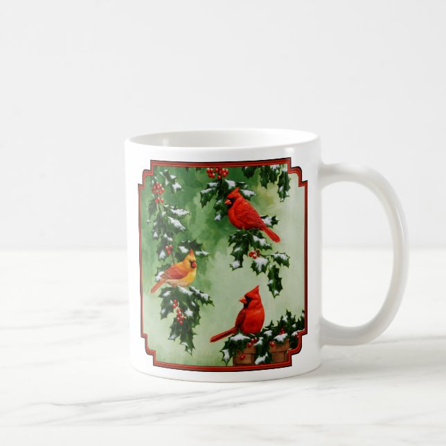 Northern Red Cardinals and Holly Coffee Mug (Right)