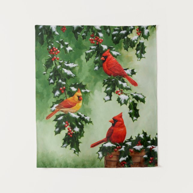 Northern Red Cardinals and Holly Tapestry (Front)