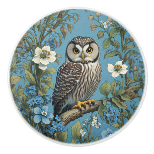 Northern Saw-Whet Owl William Morris Inspired Ceramic Knob