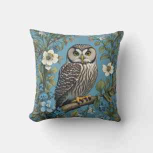 Northern Saw-Whet Owl William Morris Inspired Throw Pillow