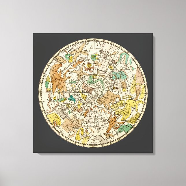 Northern Sky Star Chart and Constellations Map Canvas Print (Front)
