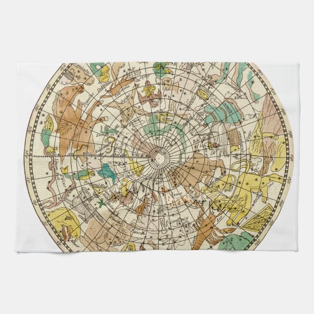 Northern Sky Star Chart and Constellations Map Kitchen Towel (Horizontal)