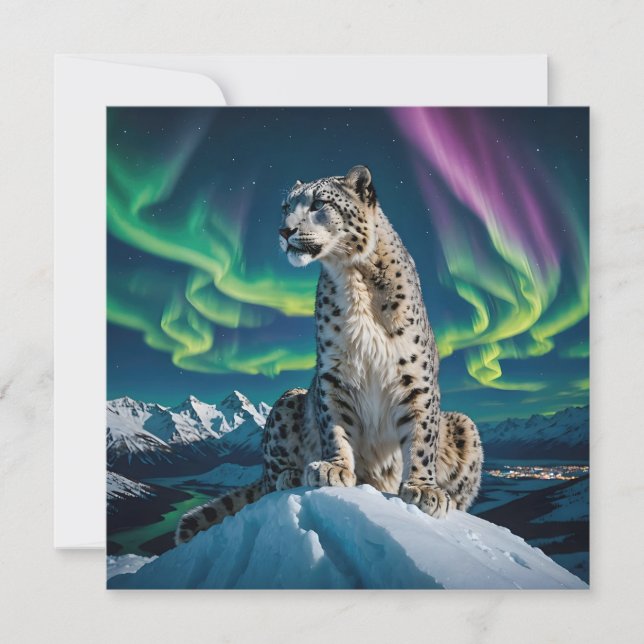 “Northern Sky Wanderer” – Snow Leopard Portrait Holiday Card (Front)