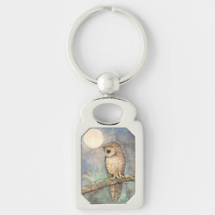 Northern Spotted Owl Wildile Watercolor Art Keychain