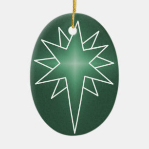 Northern Star Oval Christmas Ornament, Green Ceramic Ornament