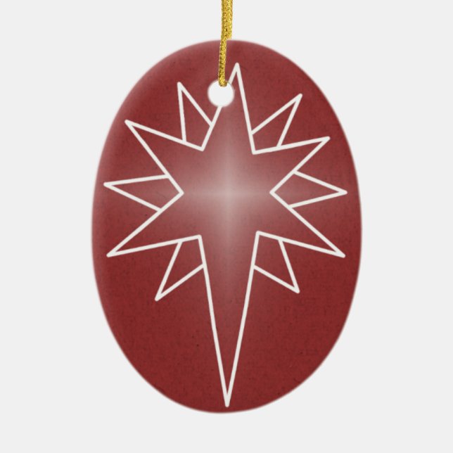 Northern Star Oval Christmas Ornament, Red Ceramic Ornament (Front)