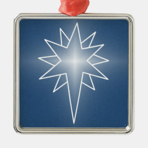 Northern Star Premium Square Ornament, Blue Metal Ornament