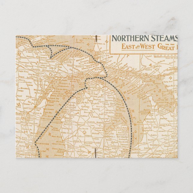 Northern Steamship Company map Postcard (Front)