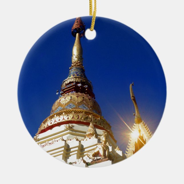 Northern Thai Buddhist Temple Pagoda Ceramic Ornament (Front)