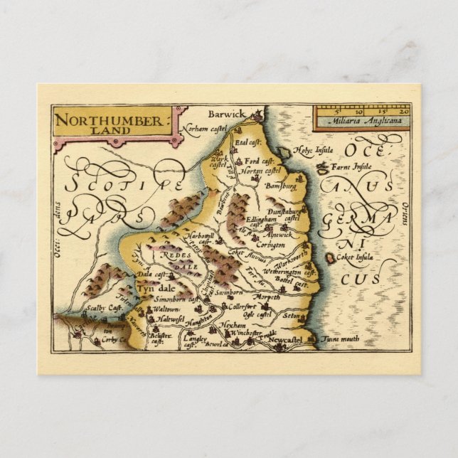 Northumberland Comté Angleterre Ancien Carte Antiq (Devant)