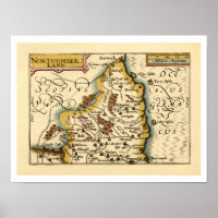 Northumberland County England Old Antiquarian Map