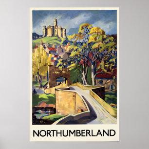 Northumberland England Travel Poster Vintage