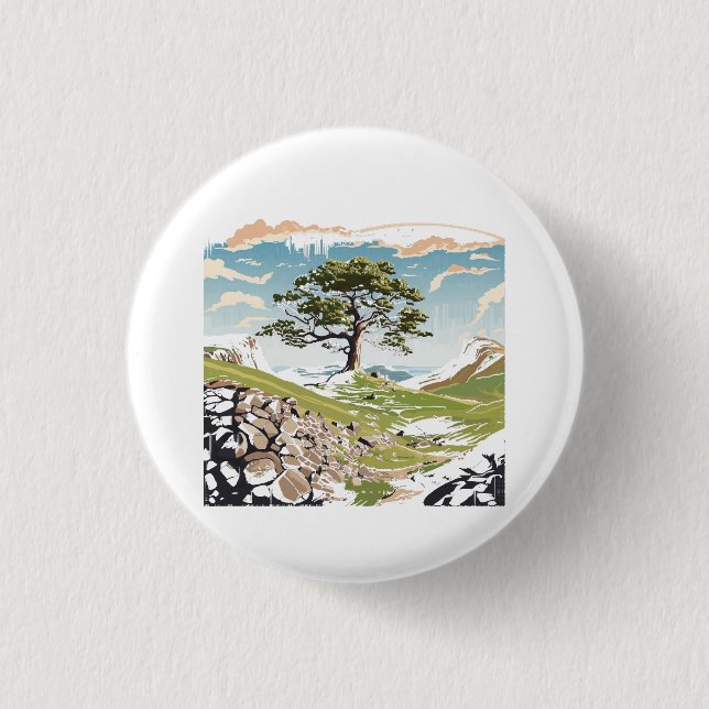 Northumberland National Park Sycamore Gap Tree 1 Inch Round Button (Front)