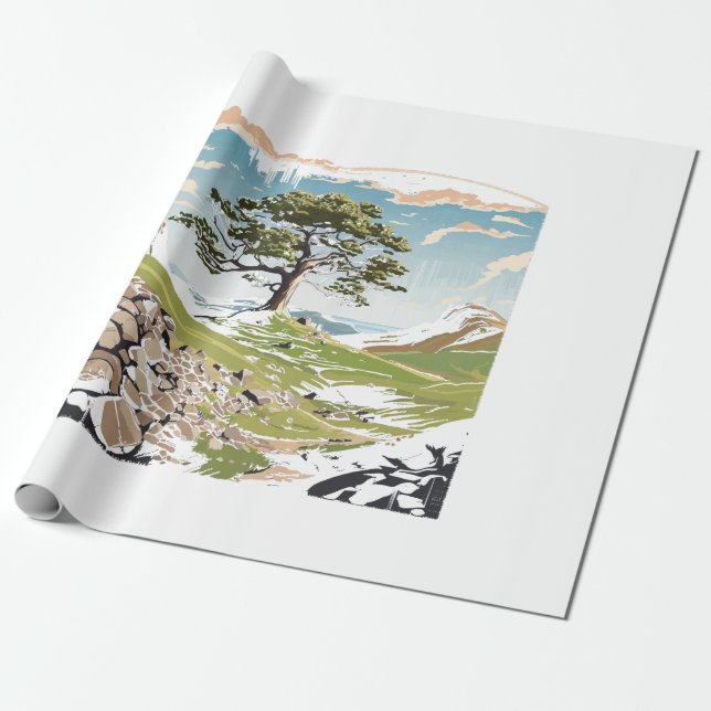 Northumberland National Park Sycamore Gap Tree Wrapping Paper (Unrolled)
