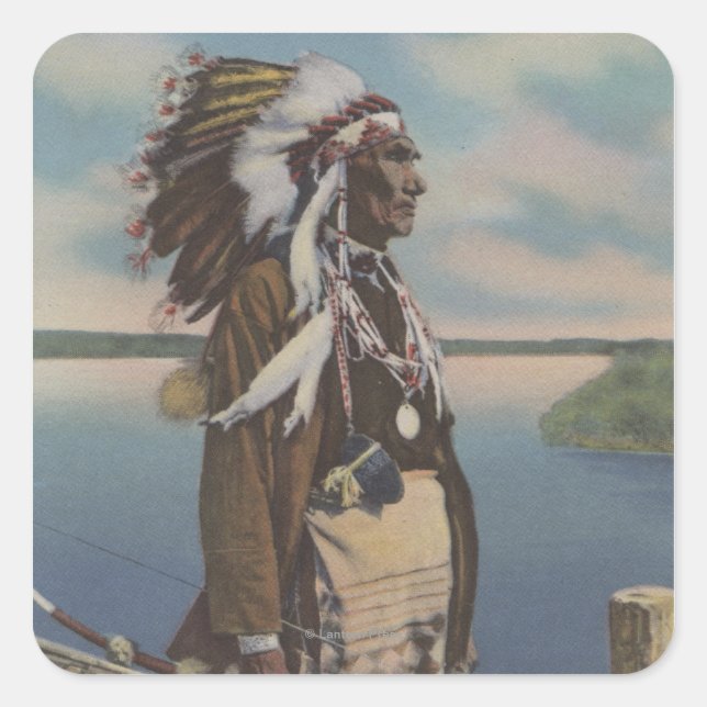 Northwest Indian Chief in Full Regalia Square Sticker (Front)