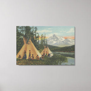 Northwest Indians - Two Teepees Near Mountain Canvas Print