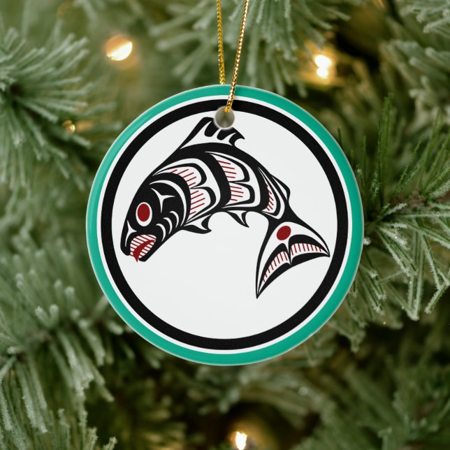 Northwest Pacific coast Haida art Salmon Ceramic Ornament (Tree)