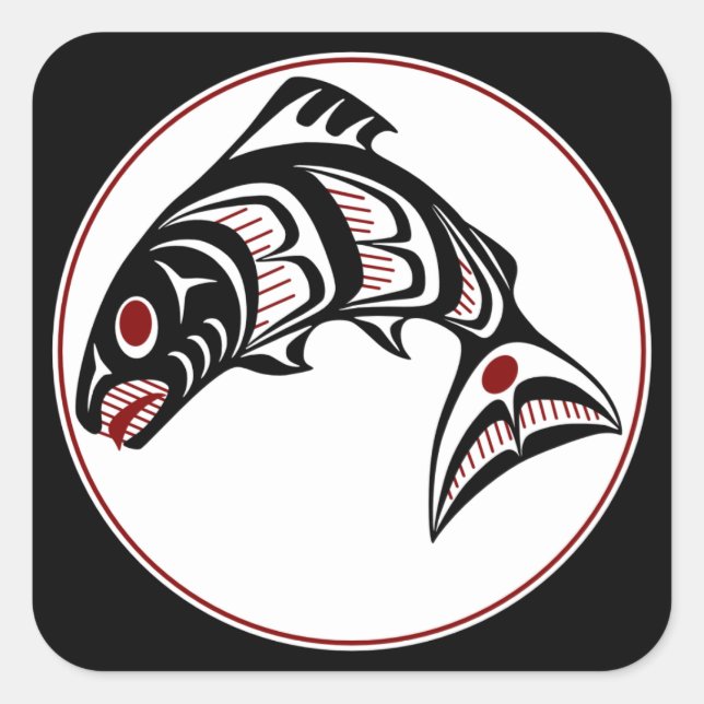 Northwest Pacific coast Haida art Salmon Square Sticker (Front)