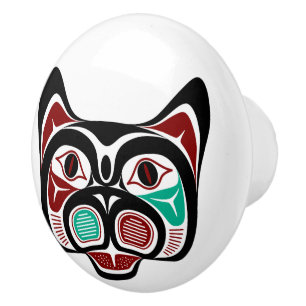 Northwest Pacific coast Haida Kitty Ceramic Knob