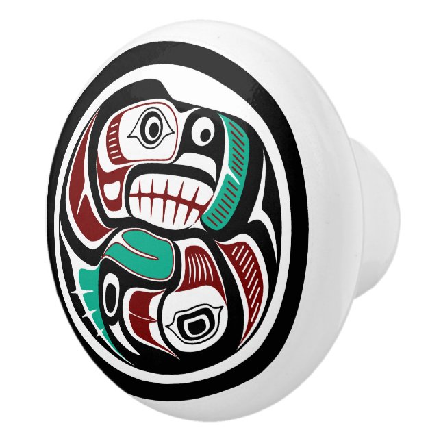 Northwest Pacific coast Otter chasing Salmon Ceramic Knob (Right)