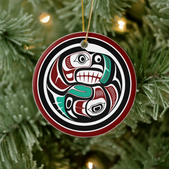 Northwest Pacific coast Otter chasing Salmon Ceramic Ornament (Tree)