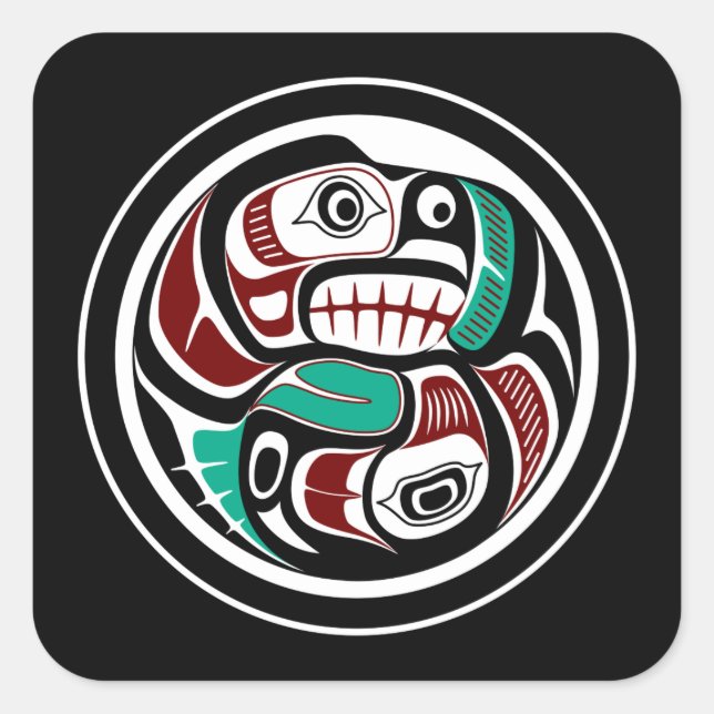 Northwest Pacific coast Otter chasing Salmon Square Sticker (Front)