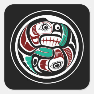 Northwest Pacific coast Otter chasing Salmon Square Sticker