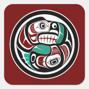 Northwest Pacific coast Otter chasing Salmon Square Sticker