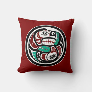 Northwest Pacific Coast Otter Chasing Salmon Throw Pillow