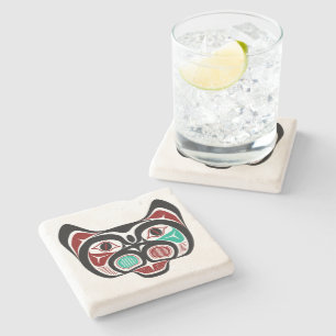 Northwest Pacific Coast Red Black Haida Kitty Stone Coaster