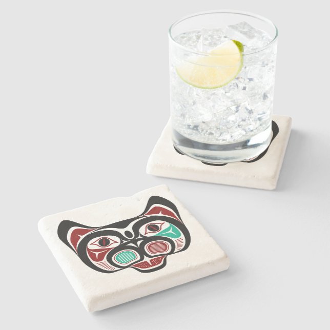 Northwest Pacific Coast Red Black Haida Kitty Stone Coaster (Side)
