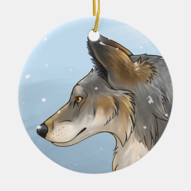 Northwestern Wolf Ceramic Ornament (Front)