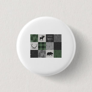 Northwoods Adventure Patchwork - grey and green 1 Inch Round Button