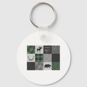 Northwoods Adventure Patchwork - grey and green Keychain