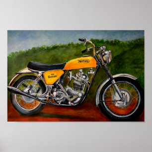 norton commando motorbike yellow painting poster